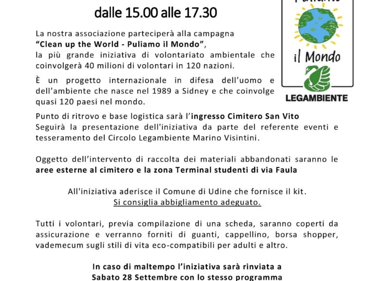 Puliamo il mondo 2019 a Udine e a Monteprato di Nimis sabato 21