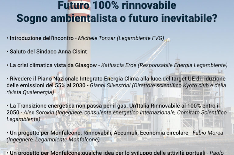 Un incontro pubblico organizzato da Legambiente “NO alla riconversione a gas naturale della centrale A2A – Futuro 100% rinnovabile, sogno ambientalista o futuro inevitabile?”